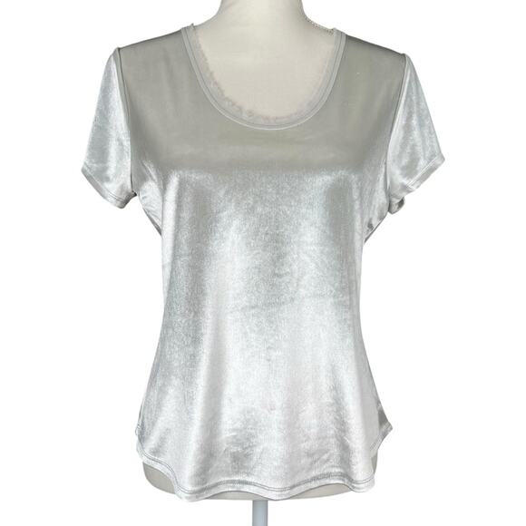 White House Black Market Tops - White House Black Market WHBM Women’s Silver Velvet Shirt Blouse Size Small